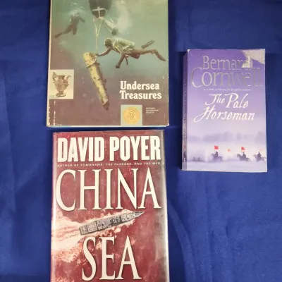 3 Books - Vtg National Geographic Undersea Treasures, China Sea David Poyer, The Pale Horseman