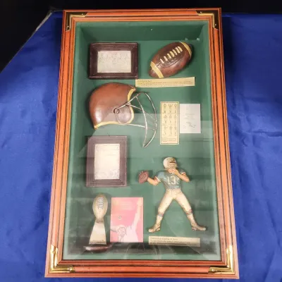 Vintage American Football Shadow Box Art - College Football, Quarterback, Wood Frame, Glass Covered
