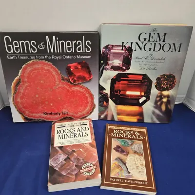 4 Vintage Gems, Rocks, Minerals Books - Gem Kingdom Coffee Table, Hardcover & Paperback