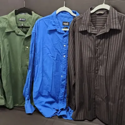 3 XXL Button Down Men's Shirts - Green Chaps, Blue Chino Shirt, Black Striped Axist