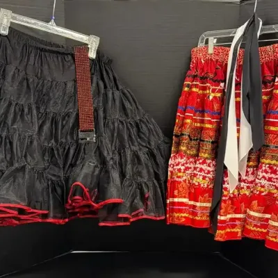 Vintage Square Dance Western Clothing Set - Black Crinoline Petticoat Red Calico Skirt Belt
