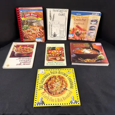 7 Vintage Cookbooks & Recipes - California Pizza Kitchen & Rival Crockpot, 100 Best Hamburger