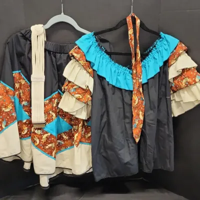 Women's Kokopelli Dancing Outfit - Size Large Ruffled Top With Aqua Trim, Size Large Matching Skirt