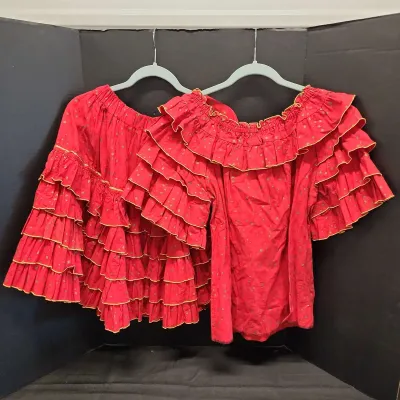 2 Pc Women's Dancing Size Red & Gold Top & Skirt, Gold Trim, Size Unknown, Custom Size