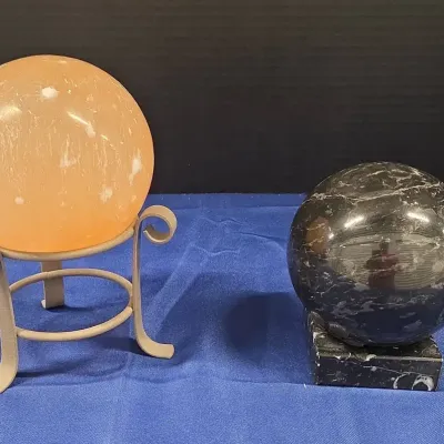Two Polished Spheres - Decor, Peach Selenite, Black Marble