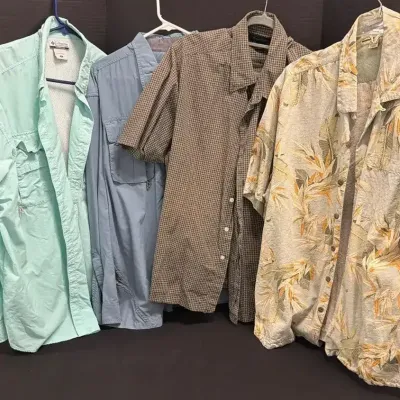 Men's Button Down Shirt Collection - Columbia Fishing Tropical Floral Plaid Utility
