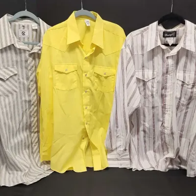 3 Men's Western Wear Shirts - Corral West Ranchwear Striped XXL, Yellow Size XL, Wrangler XXL