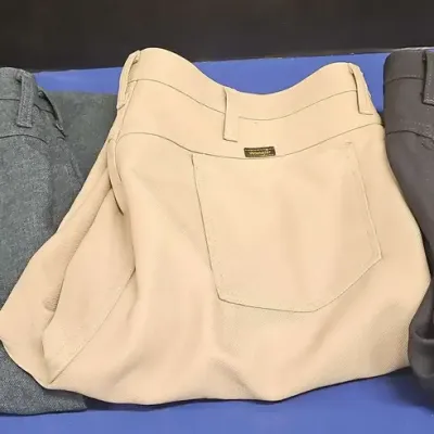 3 Pairs Mens Wrangler Casual Pants - Blue 46x30, Tan 46x30, Dark Blue 48x30