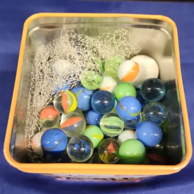 Traditional Glass Marbles In Tin, 3 Sizes, Regal Brand