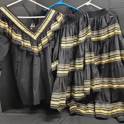Black & Gold Women's Dancing Outfit - Square Up Fashions, Size Large, 2 Lengths Skirts