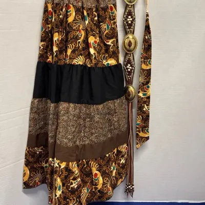 Women’s Brown Aztec Skirt & Belts - Black, Brown, Swirl, Square Dancing
