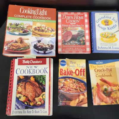6 Cookbooks - Cooking Light Complete Cookbook, Betty Crockers New Cookbook, Crock-Pot, Down Home
