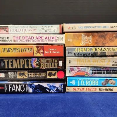 13 Paperback Fantasy Books - James Patterson, Matthew Reilly, JD Robb, Laurie King, 