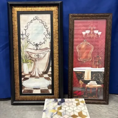Bathroom Decor - Tre Sorelle Sink & Conrad Knutsen Clawfoot Tub Prints + Rachel Roy Jewelry Box