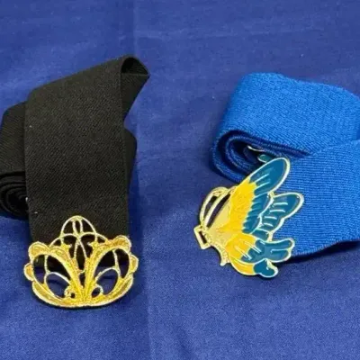 2 Women’s Stretch Fabric Belts - Decorative Buckle, Blue, Black, Butterfly, Gold