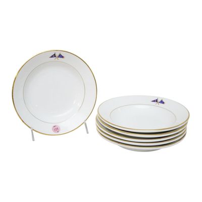 Sale Photo Thumbnail #106: 6 RARE ANTIQUE NEW YORK YACHT CLUB BURGEE LIMOGES CONSOMME BOWLS