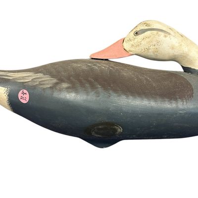 Sale Photo Thumbnail #198: VINTAGE CARVED BLUE GOOSE PREENING DECOY