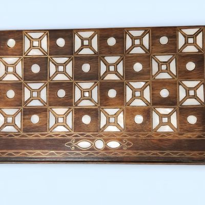 MOTHER OF PEARL INTARSIA BACKGAMMON & CHECKERS SET