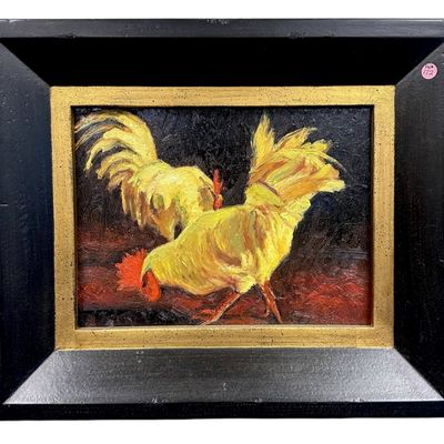 Sale Photo Thumbnail #169: ORIGINAL ROOSTERS (GAMECOCKS) OIL ON CANVAS FRAMED