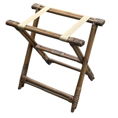 VINTAGE BAMBOO & WOVEN RATTAN FOLDING LUGGAGE RACK