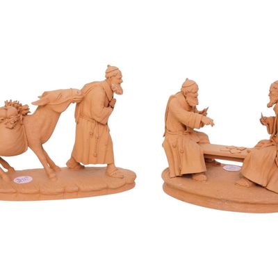 2 PIECE ITALIAN TERRACOTTA SCULPTURE FIGURINES