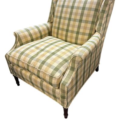 Sale Photo Thumbnail #177: TRADITIONAL WINGBACK ARMCHAIR SAGE GREEN PLAID