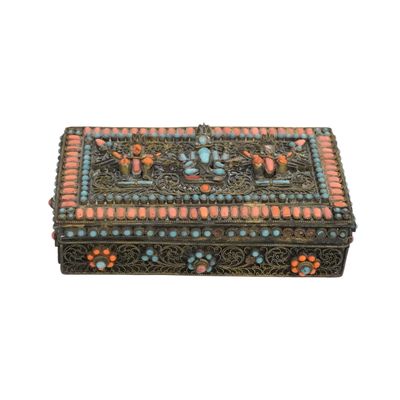Sale Photo Thumbnail #206: ANTIQUE TIBETAN GILT AND STONE PRAYER BOX