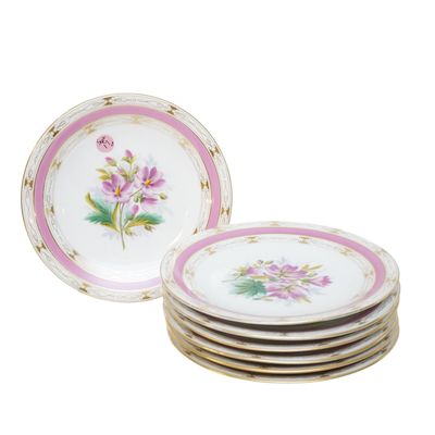 7 ANTIQUE HAND PAINTED FLORAL PLATES