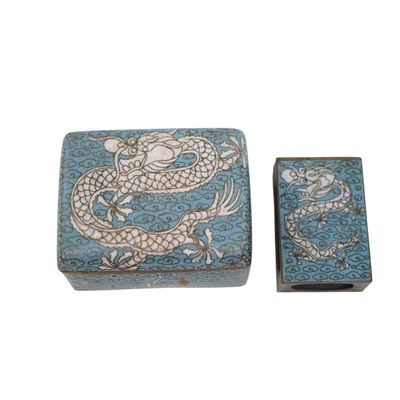 CHINESE BLUE CLOISONNE DRAGON SMOKING SET 1920s