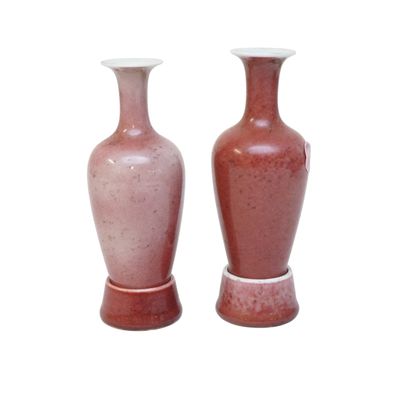 Sale Photo Thumbnail #102: PAIR CHINESE PEACHBLOOM LIUYEPING WILLOW LEAF VASES