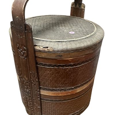 ANTIQUE CHINESE BAMBOO & RATTAN WEDDING BASKET