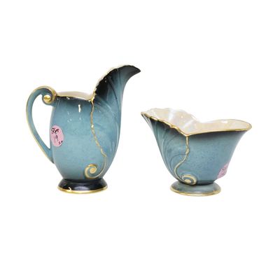 CARLTON WARE ART DECO BLEU ROYALE CREAM & SUGAR
