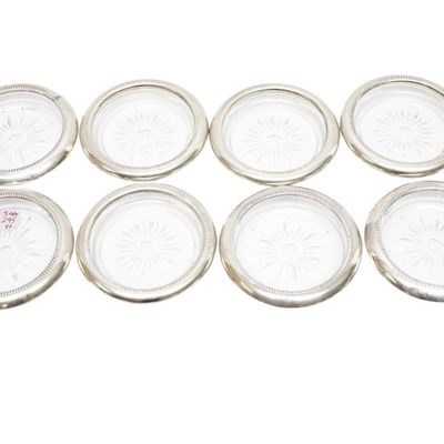 Sale Photo Thumbnail #287: 8 VINTAGE SILVERPLATE & GLASS COASTERS