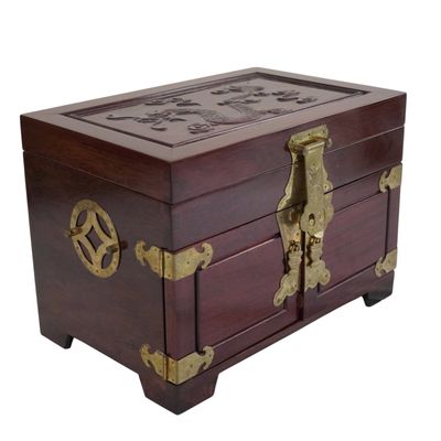 VINTAGE CARVED CHINESE ROSEWOOD JEWELRY BOX