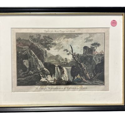 Sale Photo Thumbnail #242: ANTIQUE 1778 COPPER PLATE ENGRAVING TIVOLI WATERFALL