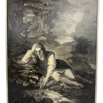 Sale Photo Thumbnail #113: ANTIQUE LARGE GRISALLE OIL PAINTING AFTER ANDREA MULLER
