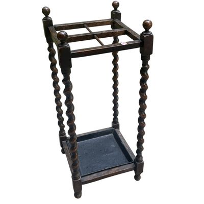 ANTIQUE ENGLISH OAK BARLEY TWIST UMBRELLA STAND