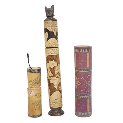 Sale Photo Thumbnail #264: 3 TIMOR ISLAND BAMBOO NUT CONTAINERS