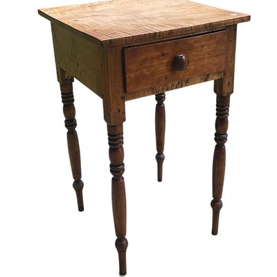Sale Photo Thumbnail #133: 19TH C ANTIQUE TIGER MAPLE ONE DRAWER WORK TABLE