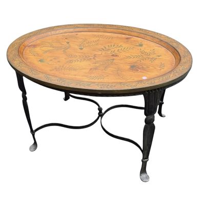 Sale Photo Thumbnail #114: HAND PAINTED WOOD TOLE & WROUGHT IRON COFFEE TABLE
