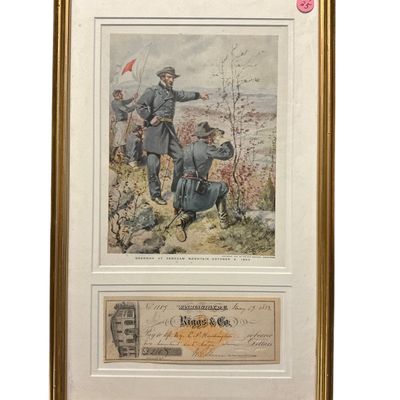 WILLIAN TECUMSEH SHERMAN SIGNED CHECK WITH SHERMAN AT KENESAW MOUNTAIN PRINT