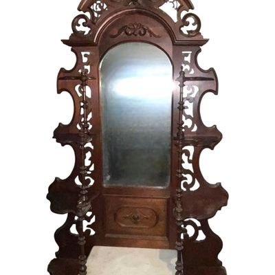 Sale Photo Thumbnail #170: 19th c LARGE CARVED ETAGERE WITH MIRROR & MARBLE BASE