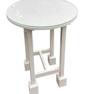 Sale Photo Thumbnail #194: CONTEMPORARY WHITE OCCASIONAL TABLE W GLASS TOP