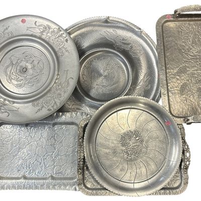 Sale Photo Thumbnail #267: 6 PC MID CENTURY ALUMINUM TRAYS & LAZY SUSAN