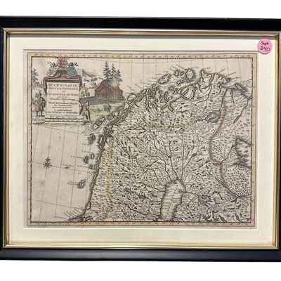 Sale Photo Thumbnail #235: 18th c ENGRAVED MAP OF SCANDINAVIA CIRCA 1714