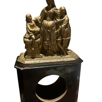 Sale Photo Thumbnail #224: 19th C. FRENCH GILT SPELTER RENAISSANCE REVIVAL FIGURAL MANTLE CLOCK CASE