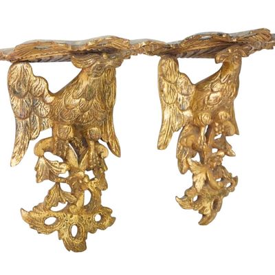 Sale Photo Thumbnail #142: PAIR OF ANTIQUE CARVED GILT WOOD EAGLE WALL BRACKETS