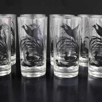 Sale Photo Thumbnail #201: 8 VINTAGE CAREW RICE LOWCOUNTRY MARSH BIRDS DRINKING GLASSES