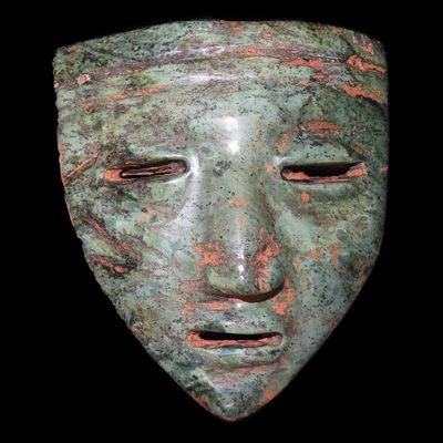 Sale Photo Thumbnail #319: 5" x 4 9/16" Pre-Columbian Jade Death Mask, Motley & Leithoff COA, Mesoamerica