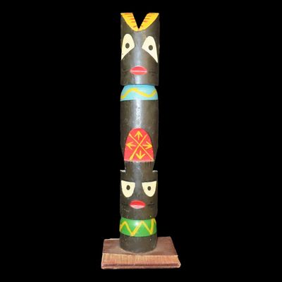 Sale Photo Thumbnail #455: 10 1/2" Hand-Carved Pacific Northwest Totem Pole, Great Paint